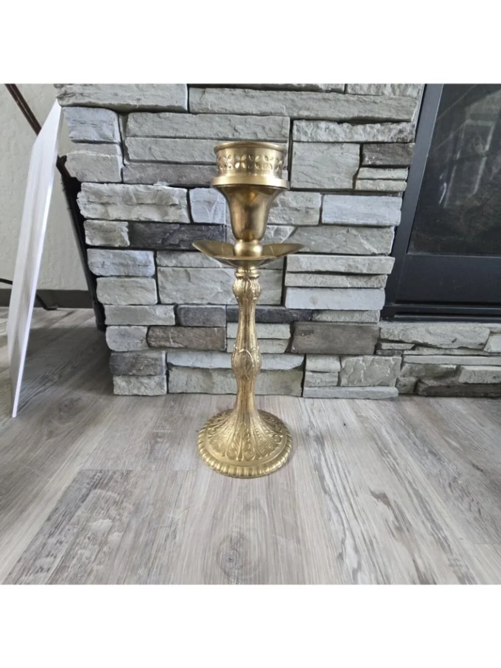 Ornate Heavy Tall Brass Candlestick Taper Candle Holder Leaves Lilly Pad 17